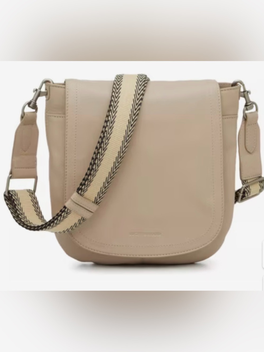 Lucky Brand Cream Leather Crossbody with Patterned Strap